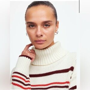 Madewell Cream and Brown Striped Turtleneck Sweater